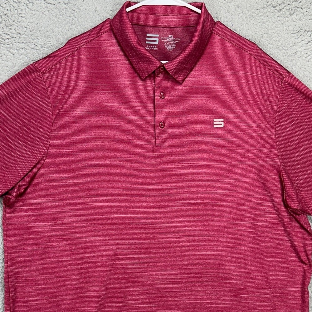 Three Sixty Six Mens Golf Polo Shirt 3XL Magenta Stretch Logo Rugby Short Sleeve